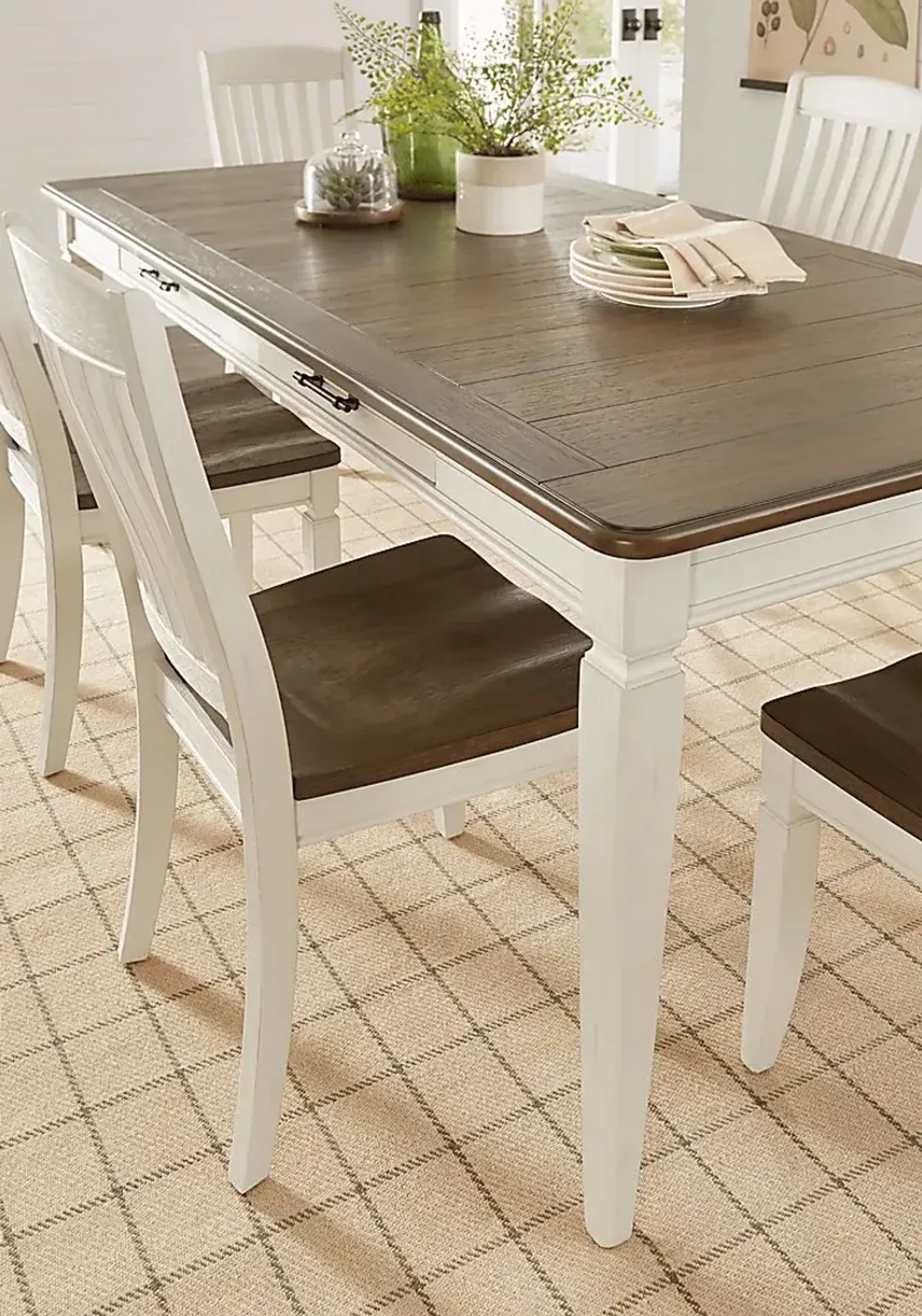 Country Lane Antique White 5 Pc Rectangle Dining Room with Slat Back Chairs
