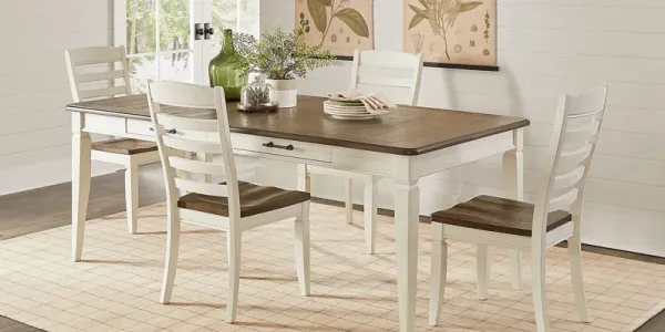 Country Lane Antique White 5 Pc Rectangle Dining Room with Ladder Back Chairs