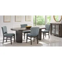 Cheetham Hill Espresso 90 in. 5 Pc Dining Room with Blue Chairs