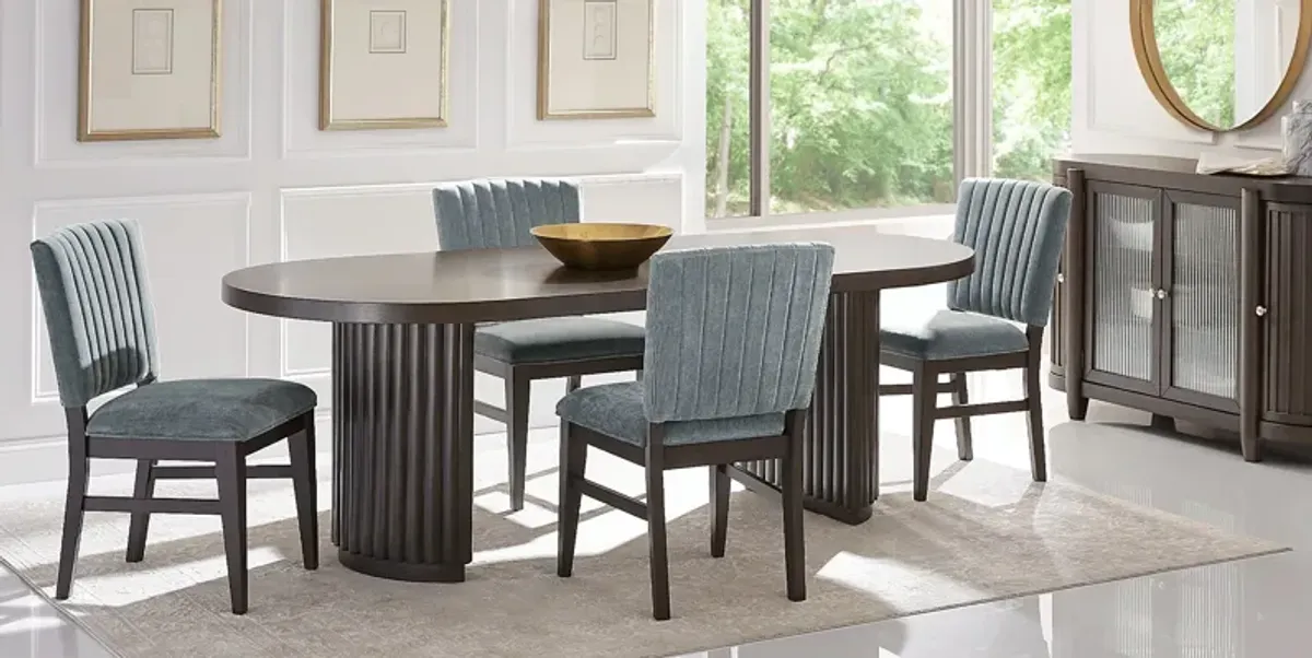 Cheetham Hill Espresso 90 in. 5 Pc Dining Room with Blue Chairs