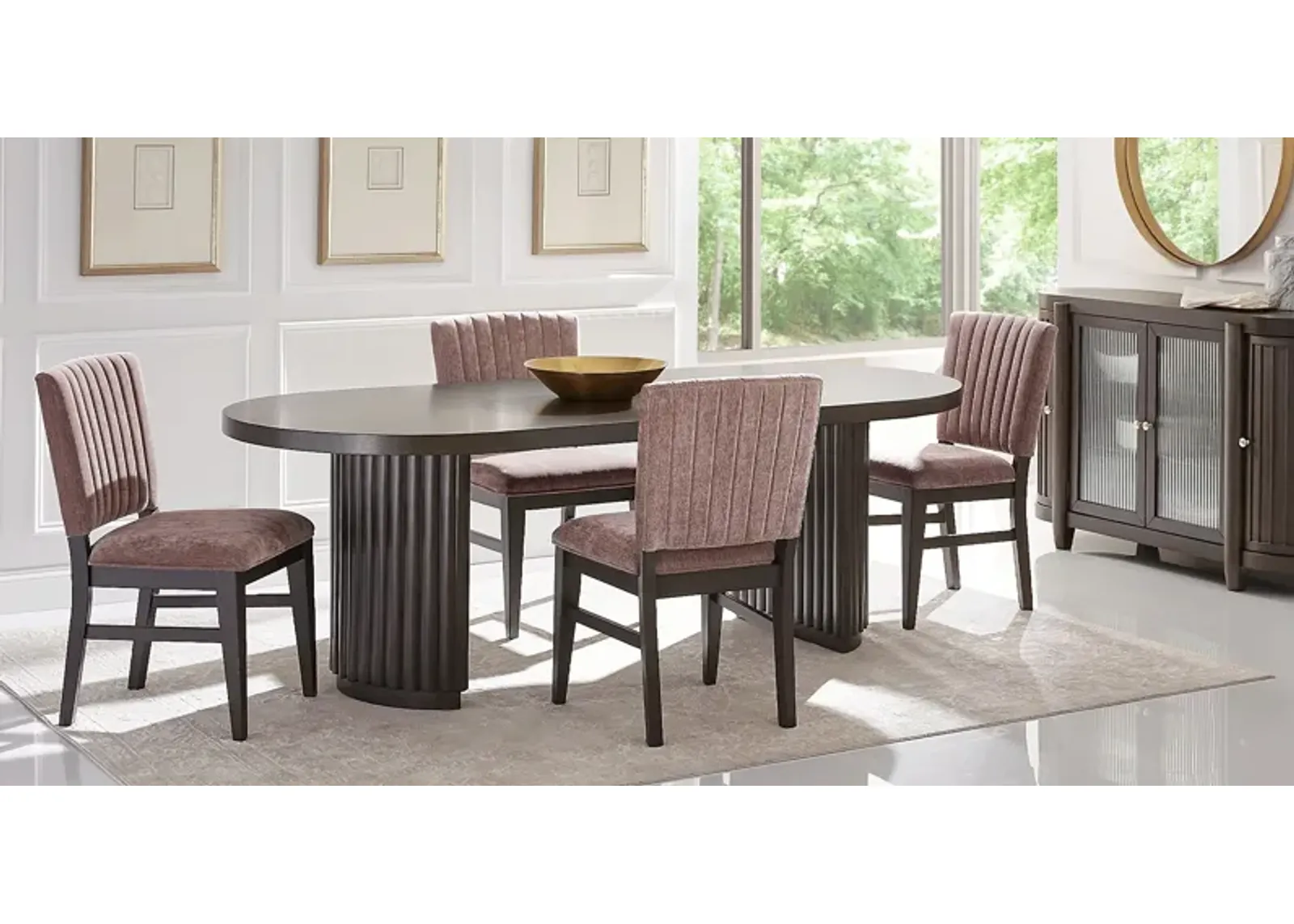 Cheetham Hill Espresso 90 in. 5 Pc Dining Room with Blush Chairs