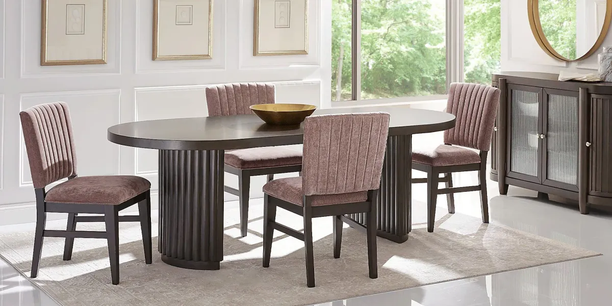 Cheetham Hill Espresso 90 in. 5 Pc Dining Room with Blush Chairs