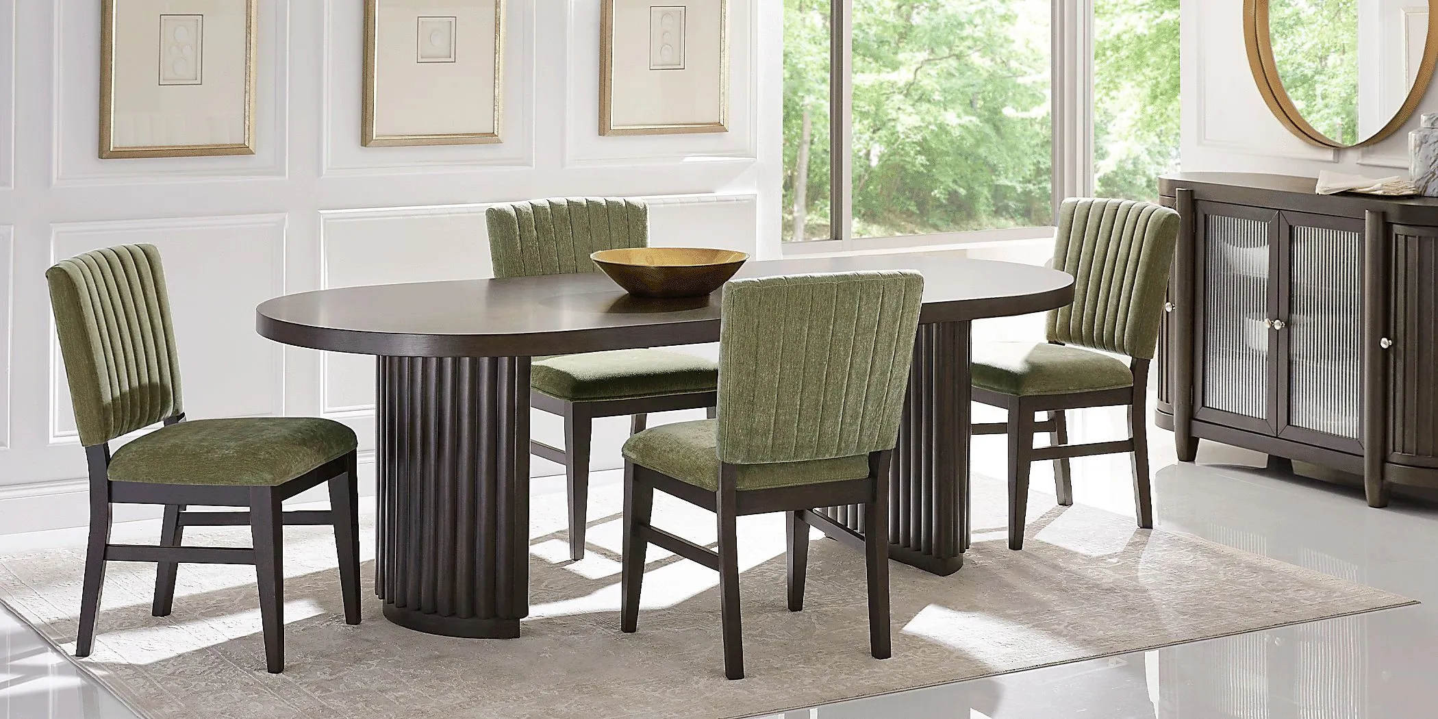 Cheetham Hill Espresso 90 in. 5 Pc Dining Room with Green Chairs