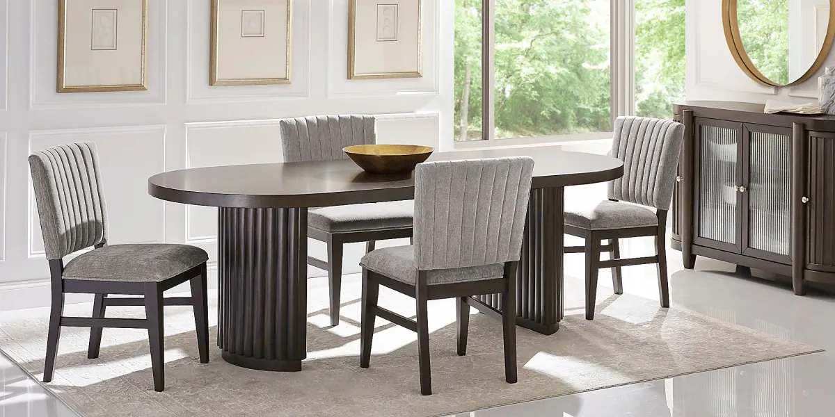 Cheetham Hill Espresso 90 in. 5 Pc Dining Room with Gray Chairs