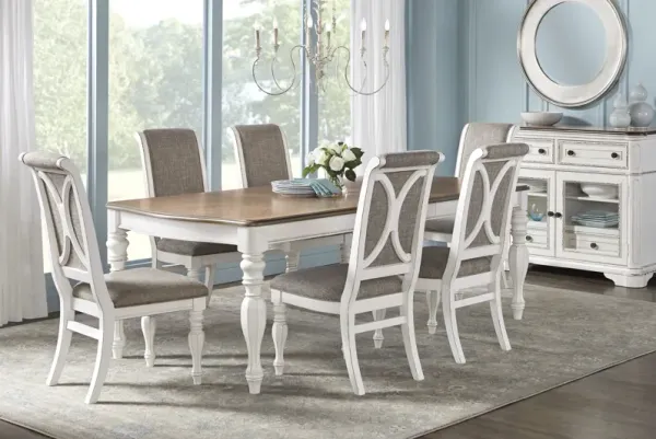 French Market White 5 Pc Rectangle Dining Room with Upholstered Chairs