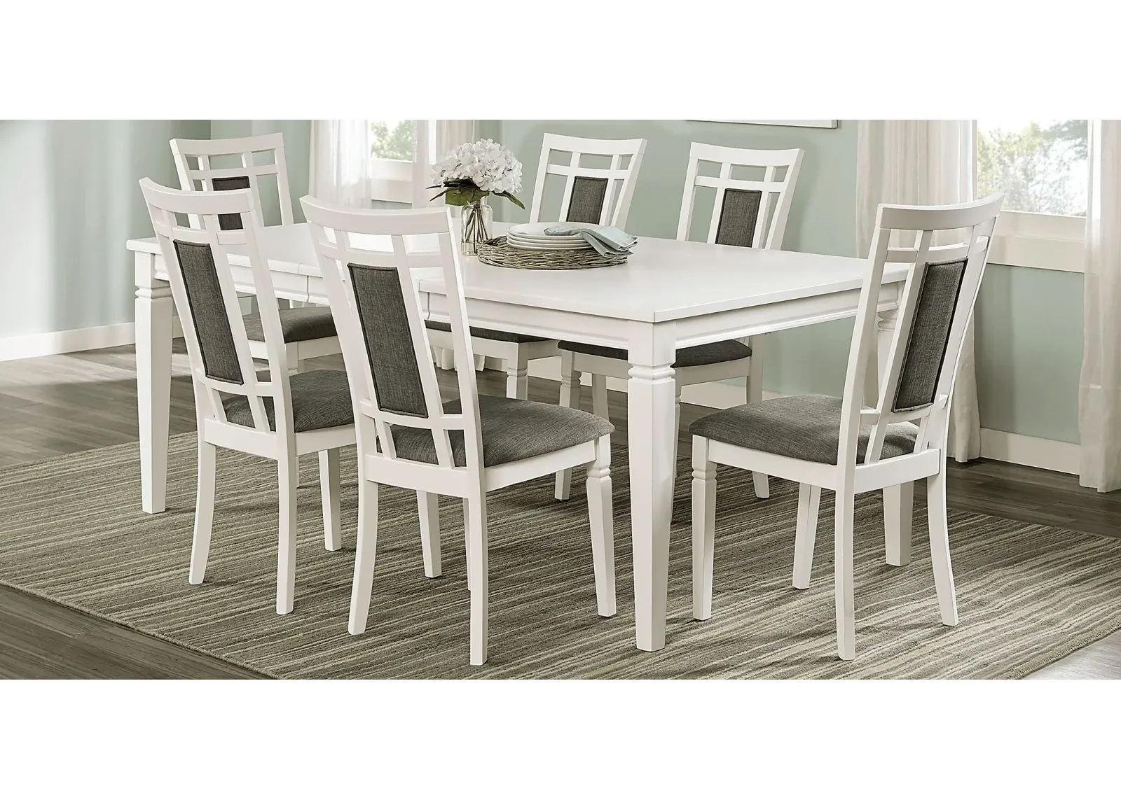 Riverdale White 5 Pc Rectangle Dining Room with Upholstered Back Chairs