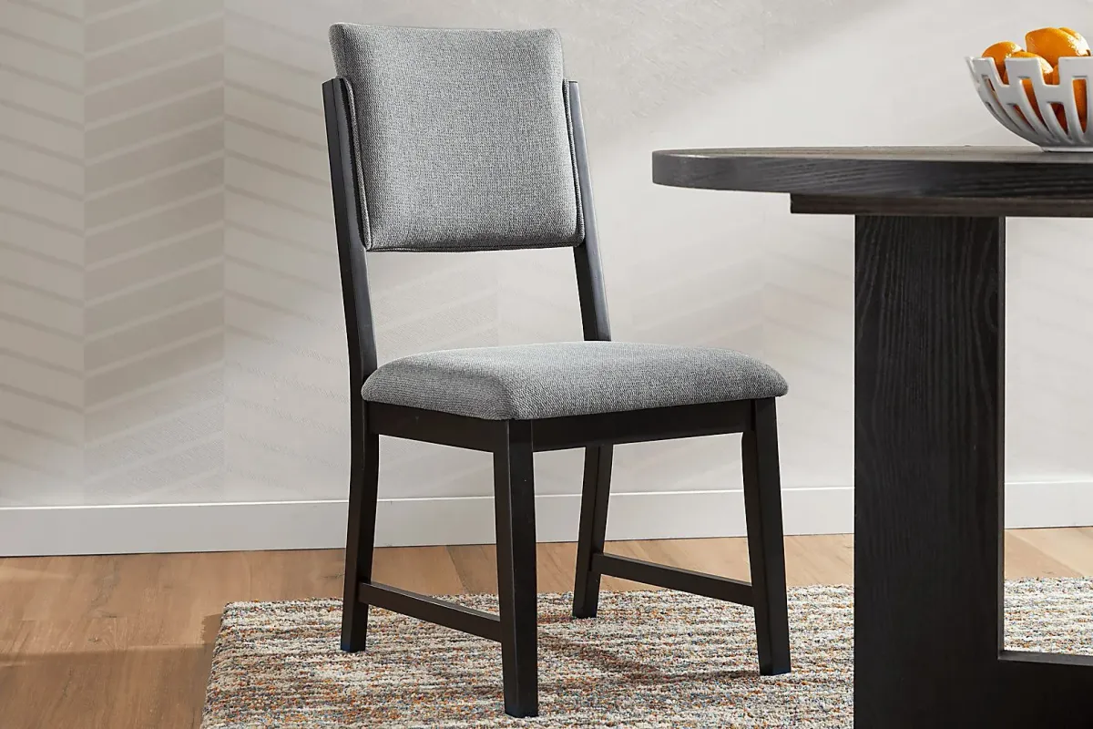 Rosolli Black 5 Pc Round Dining Room with Gray Upholstered Chairs