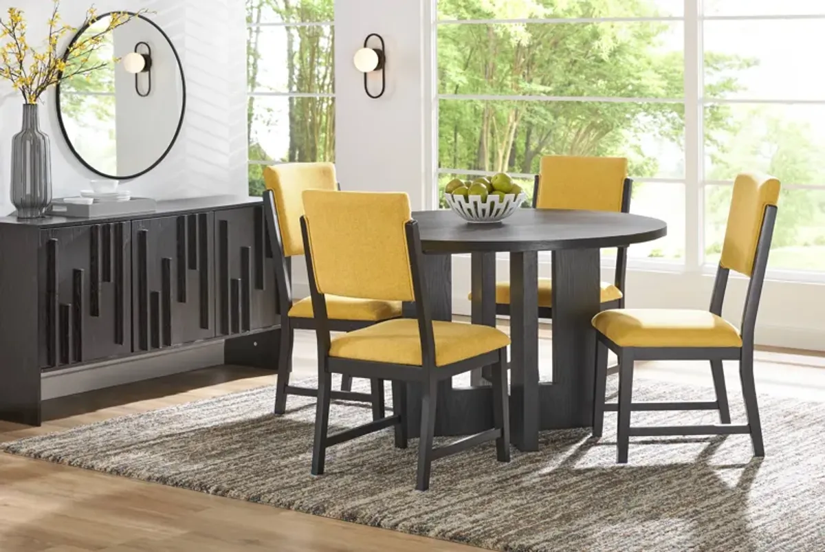 Rosolli Black 5 Pc Round Dining Room with Maize Upholstered Chairs