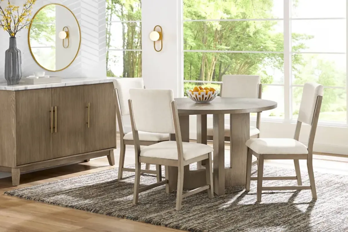 Rosolli Gray 5 Pc Round Dining Room with Beige Upholstered Chairs