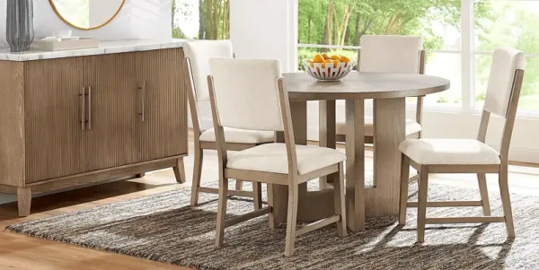 Rosolli Gray 5 Pc Round Dining Room with Beige Upholstered Chairs