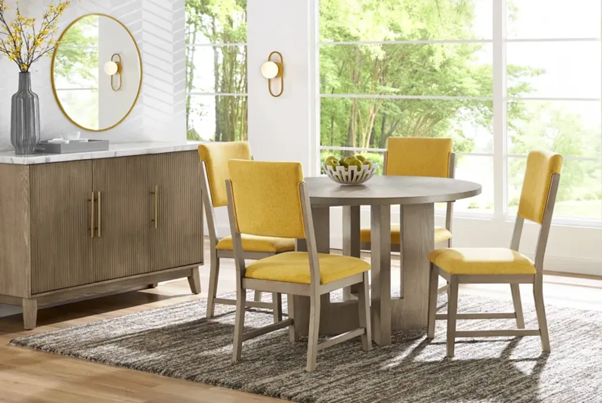 Rosolli Gray 5 Pc Round Dining Room with Maize Upholstered Chairs