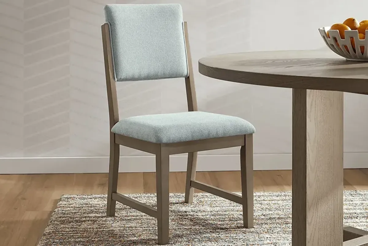 Rosolli Gray 5 Pc Round Dining Room with Blue Upholstered Chairs