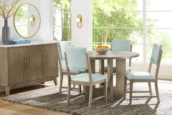 Rosolli Gray 5 Pc Round Dining Room with Blue Upholstered Chairs