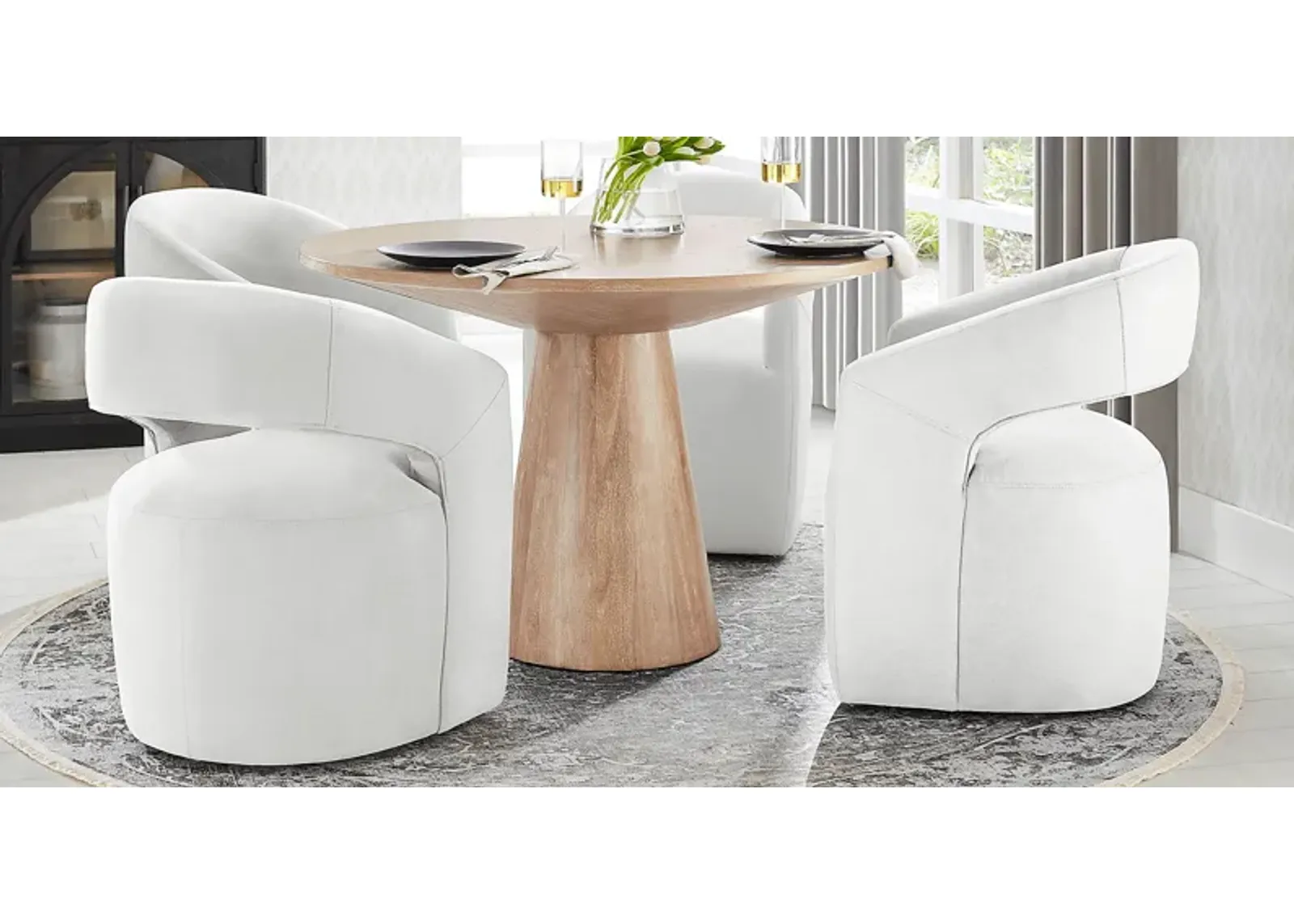 Kendall Natural 5 Pc 48"" Round Dining Room with White Cascade Park Arm Chairs