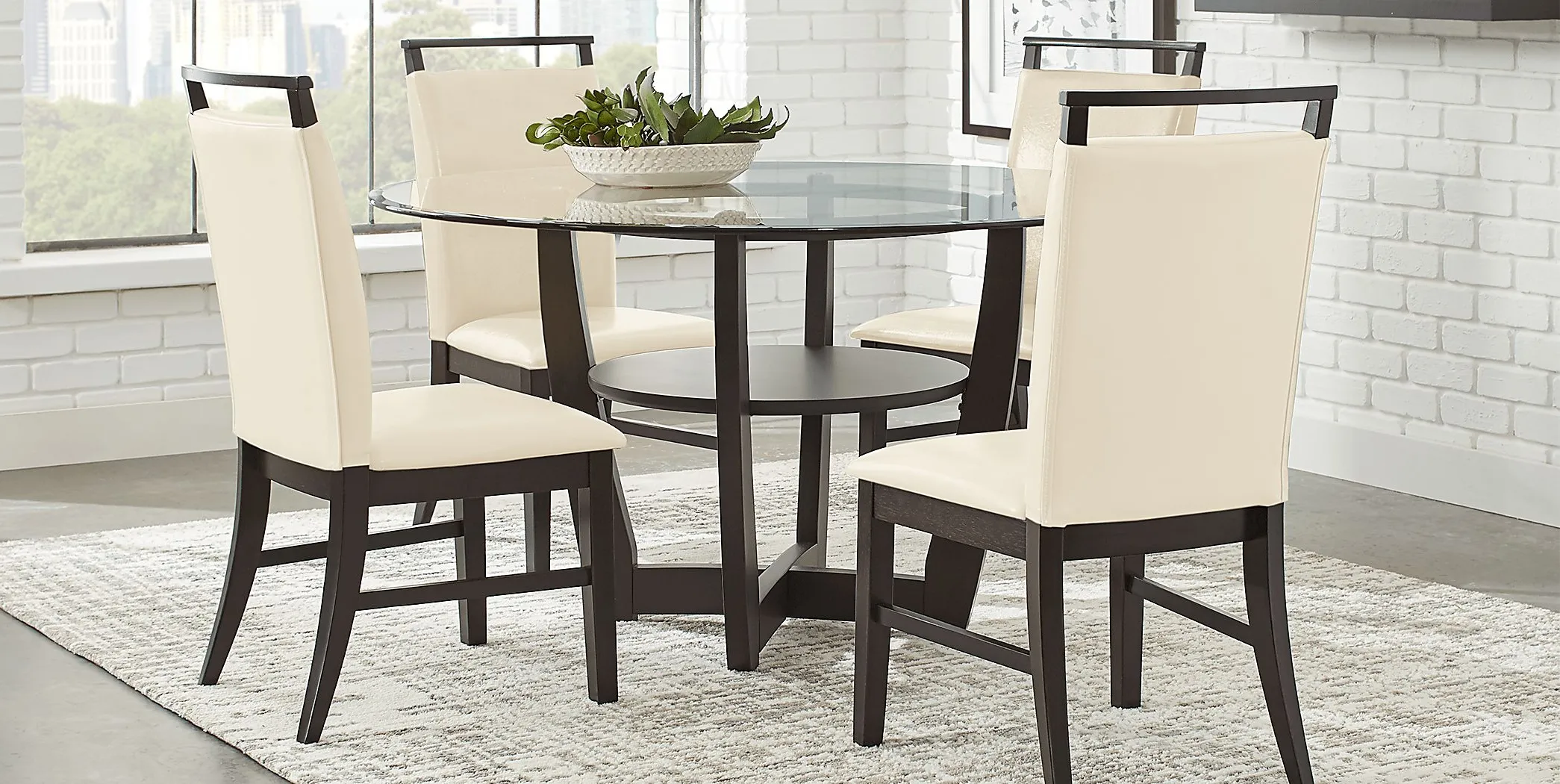 Ciara Espresso 5 Pc 54"" Round Dining Set with Cream Chairs