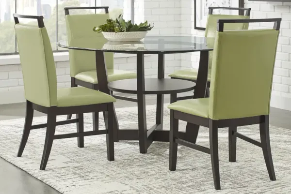 Ciara Espresso 5 Pc 54" Round Dining Set with Green Chairs