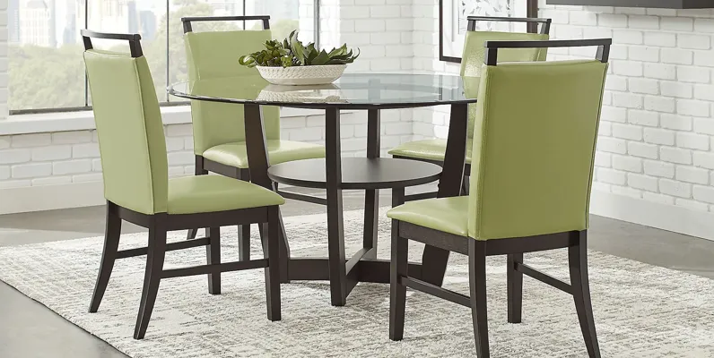 Ciara Espresso 5 Pc 54"" Round Dining Set with Green Chairs