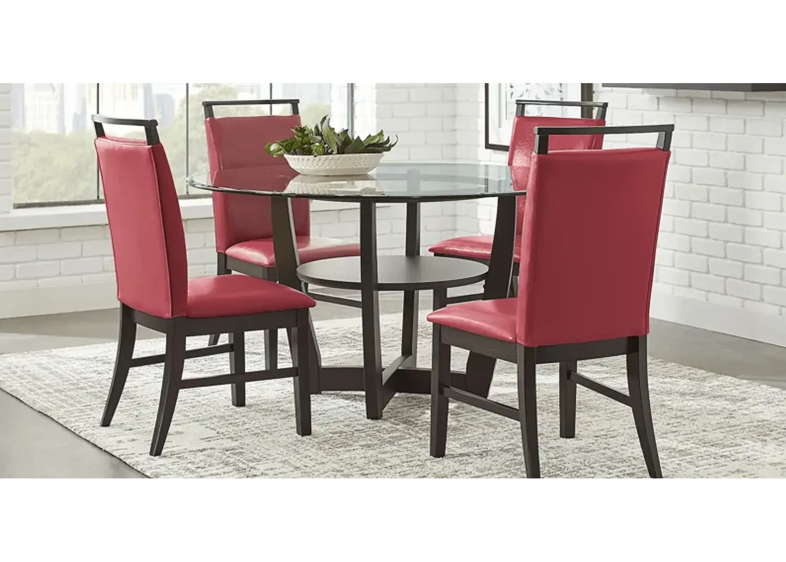 Ciara Espresso 5 Pc 54"" Round Dining Set with Red Chairs