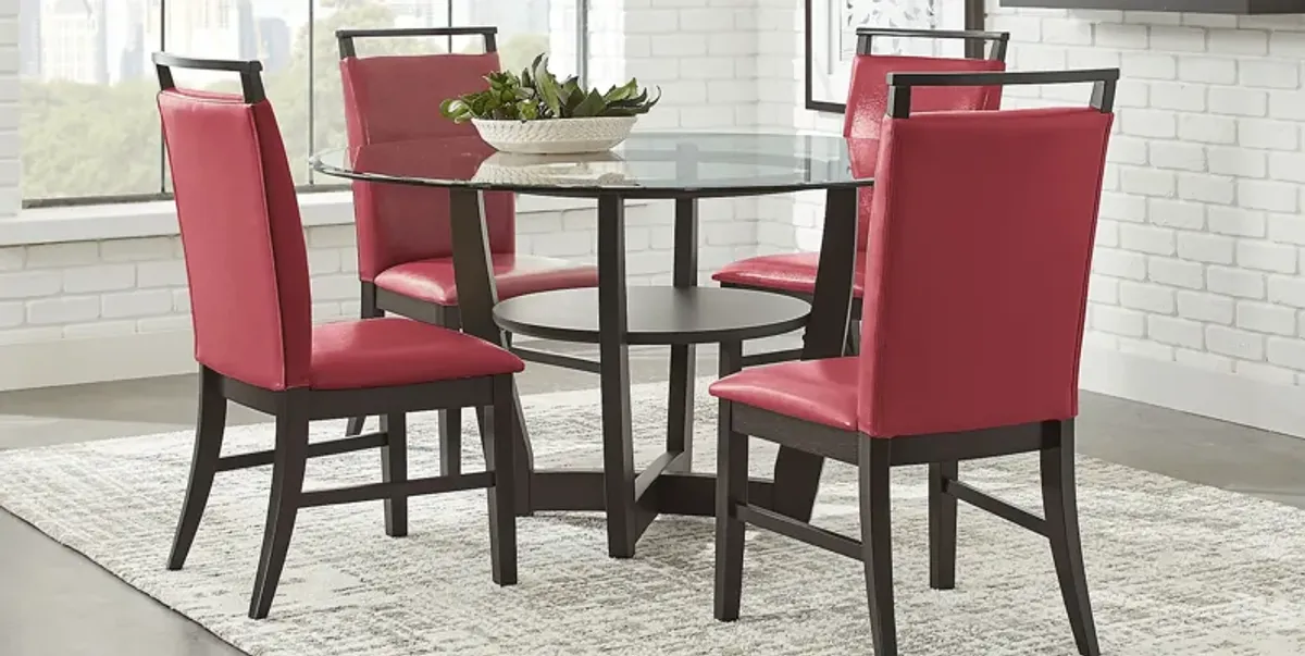 Ciara Espresso 5 Pc 54"" Round Dining Set with Red Chairs