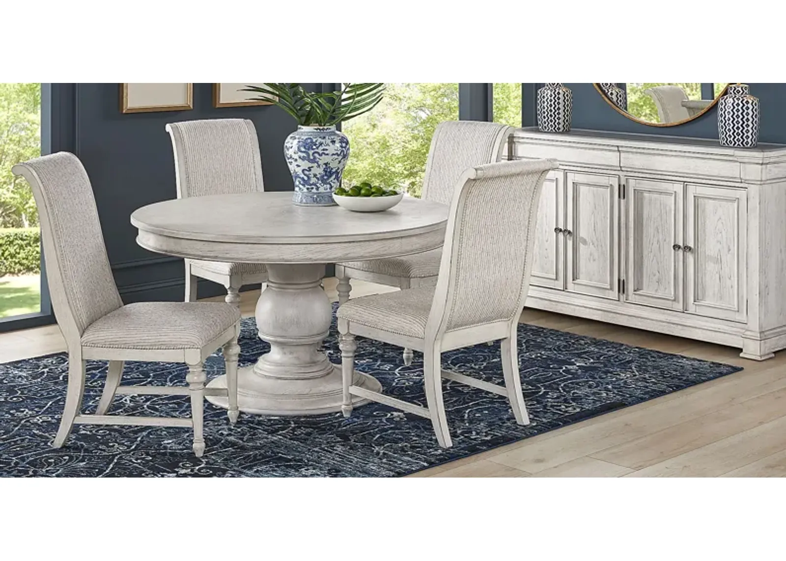 Landon Creek White 5 Pc Round Dining Room with Upholstered Side Chairs