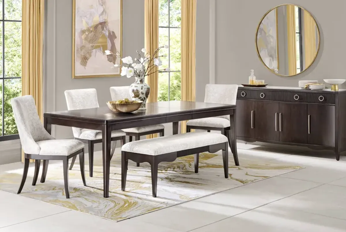 Bradbury Brown Cherry 6 Pc Dining Room with Upholstered Chairs and Bench
