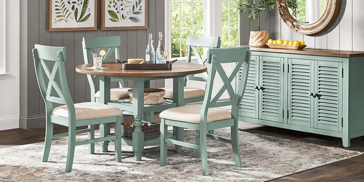 Spring Cottage Blue Round Drop Leaf Dining Table