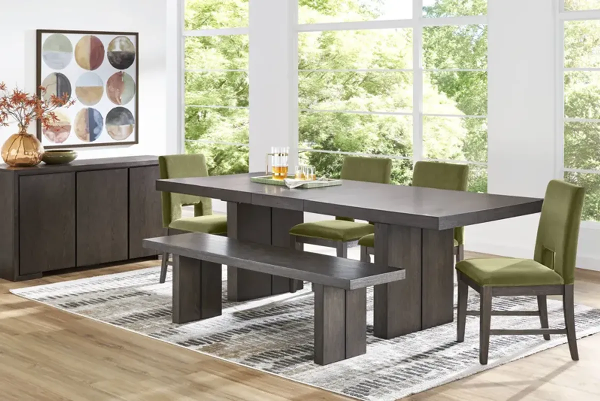 Angelica Brown 6 Pc Dining Room with Green Side Chairs and Bench