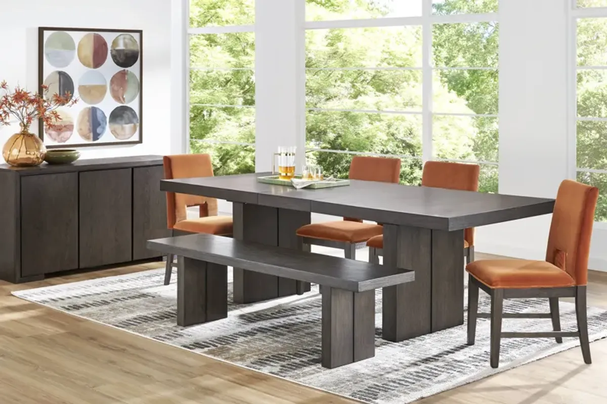Angelica Brown 6 Pc Dining Room with Orange Side Chairs and Bench