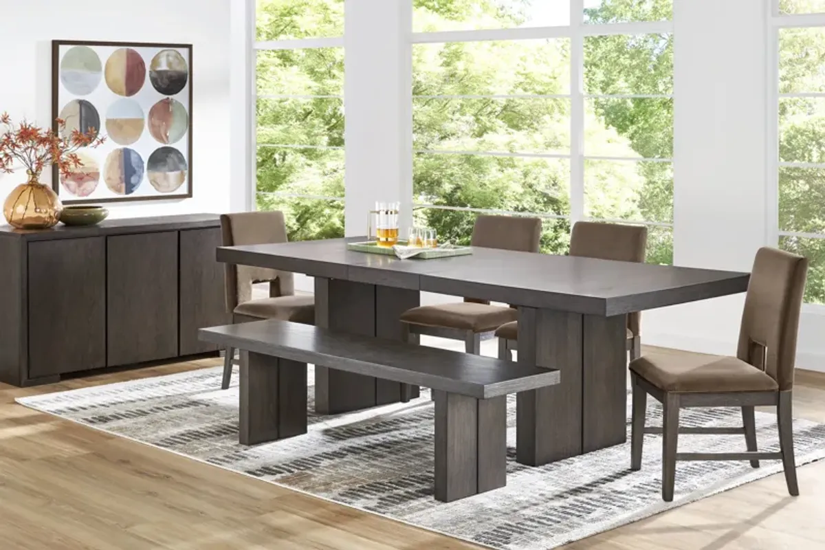 Angelica Brown 6 Pc Dining Room with Gray Side Chairs and Bench