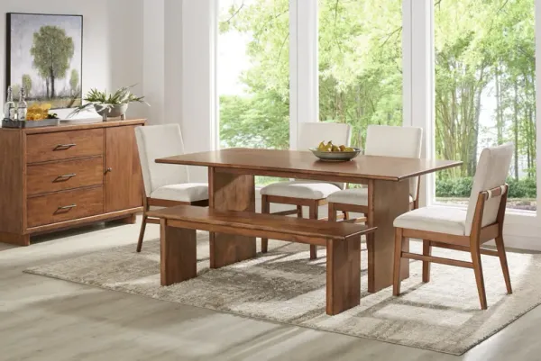 Surrey Ellis Brown 6 Pc Dining Room with Upholstered Chairs and Bench