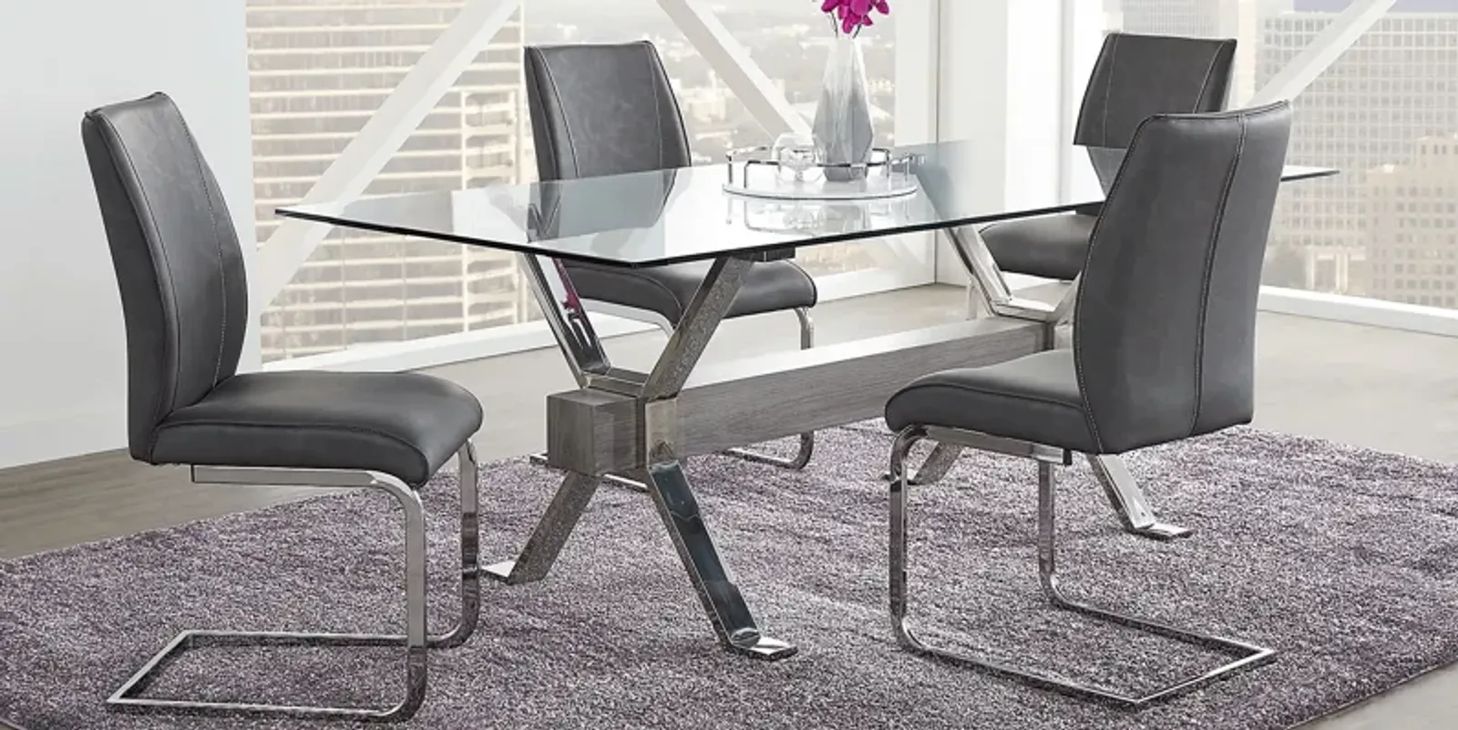 Wyndhall Chrome 5 Pc Rectangle Dining Room