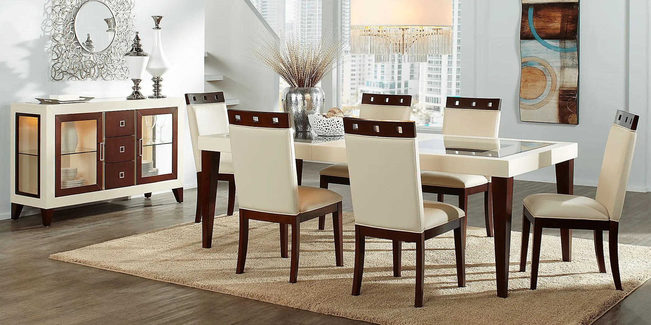 Savona Ivory 5 Pc Rectangle Dining Room with Wood Top Chairs