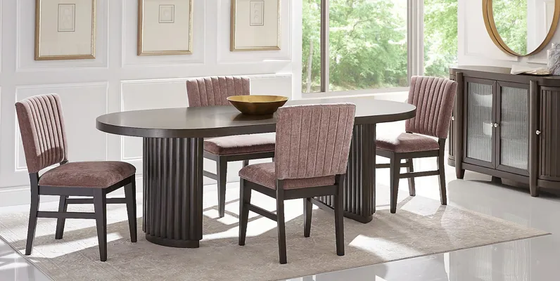 Cheetham Hill Espresso 90 in. 8 Pc Dining Room with Blush Chairs
