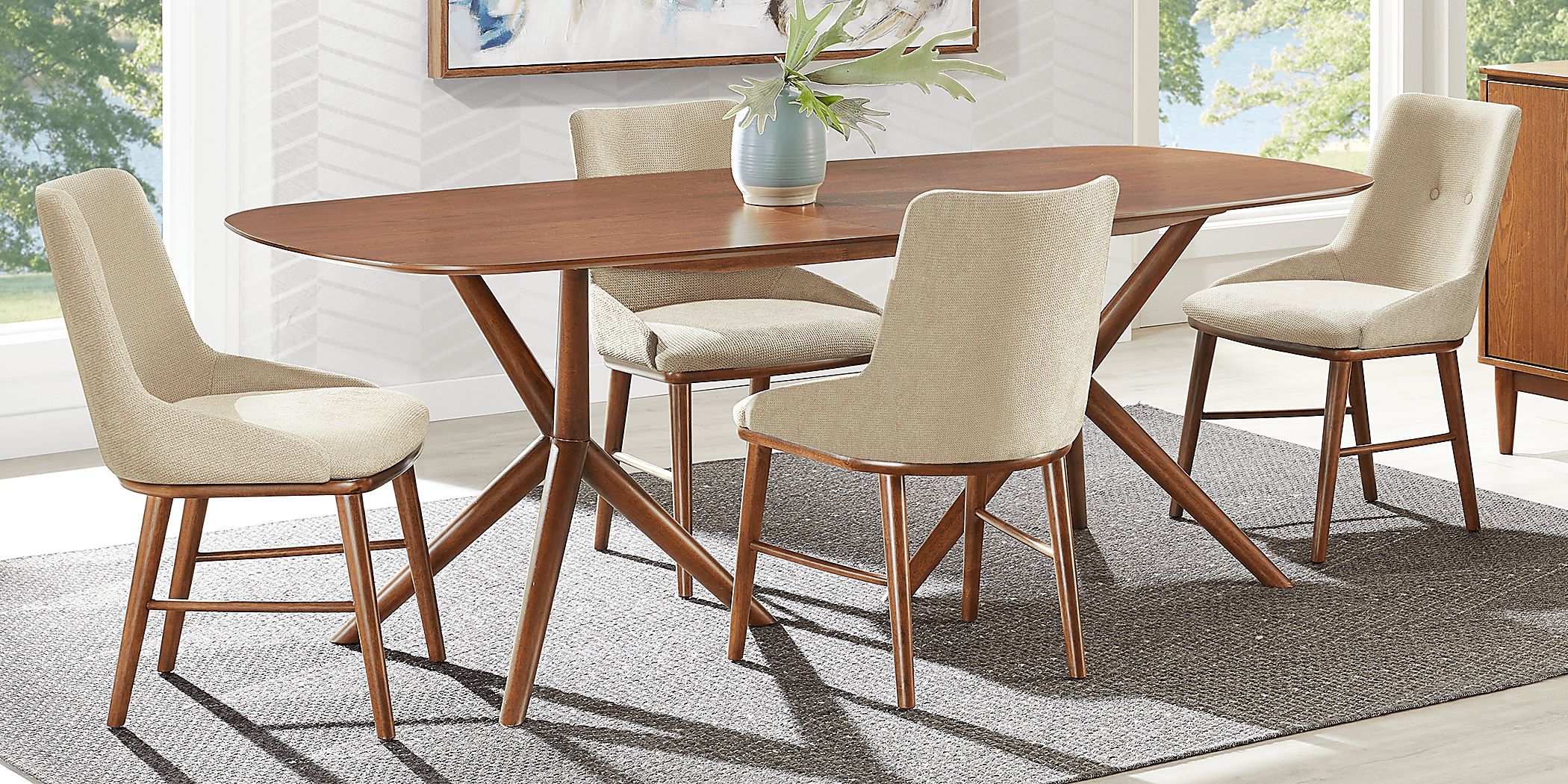 Millbrook Point Walnut 5 Pc Dining Room with Beige Chairs