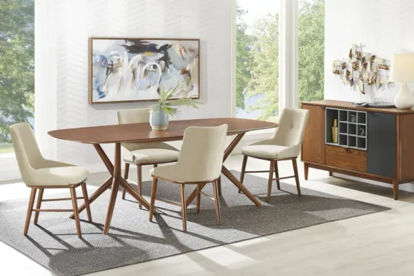 Millbrook Point Walnut 5 Pc Dining Room with Beige Chairs