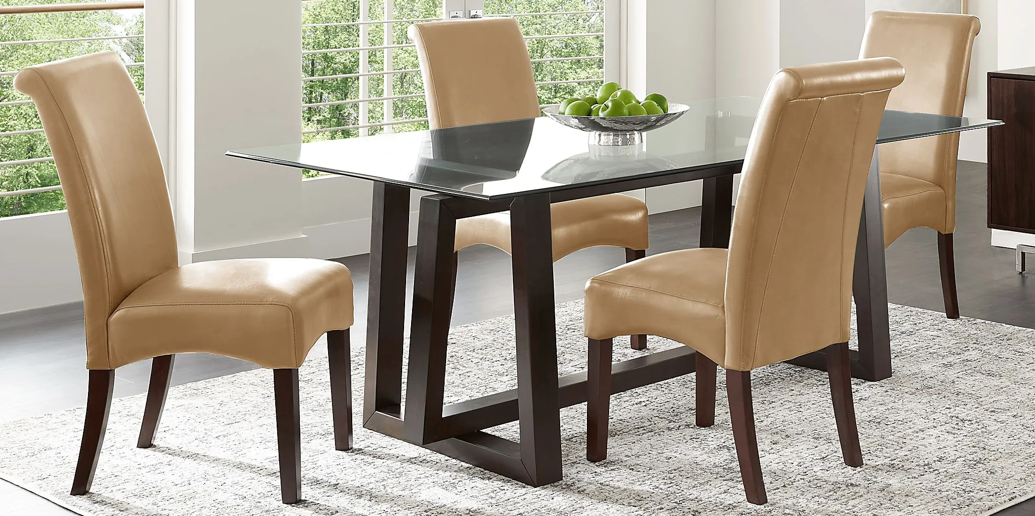 Fanmoore Espresso 5 Pc Dining Set with Tan Chairs