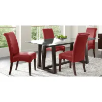 Fanmoore Espresso 5 Pc Dining Set with Red Chairs