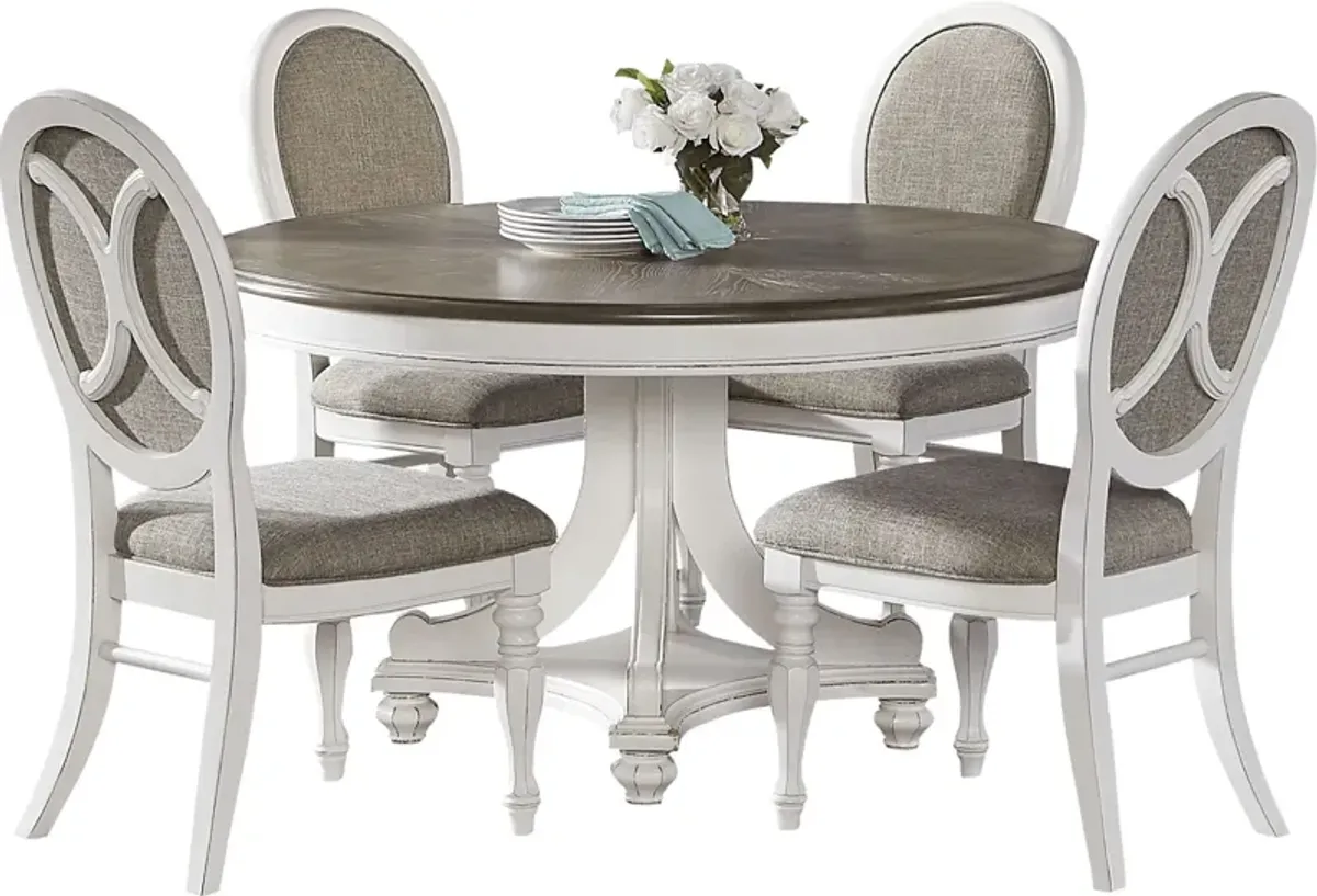 French Market White 5 Pc Round Dining Room with Oval Chairs