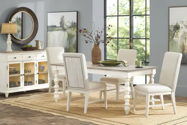 Lainey Cottage White 5 Pc Dining Room with Upholstered Chairs