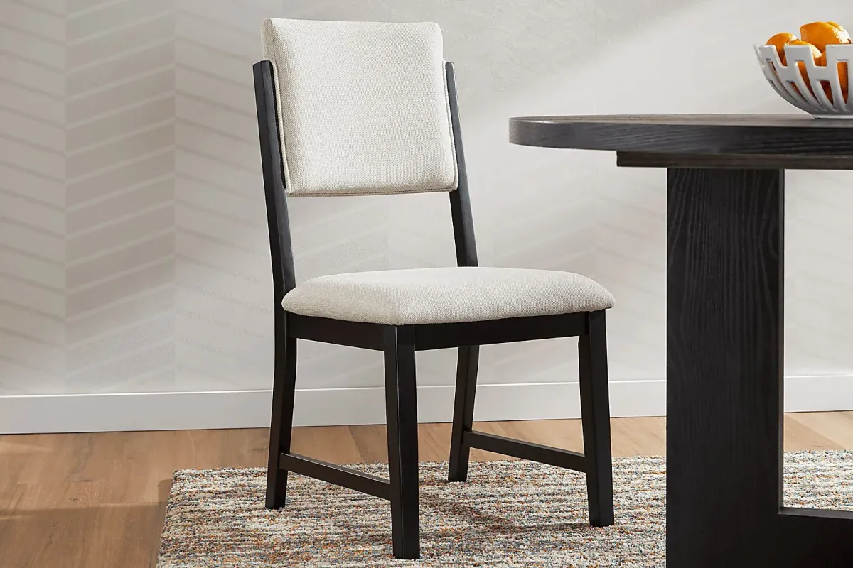 Rosolli Black 5 Pc Rectangular Dining Room with Beige Upholstered Chairs
