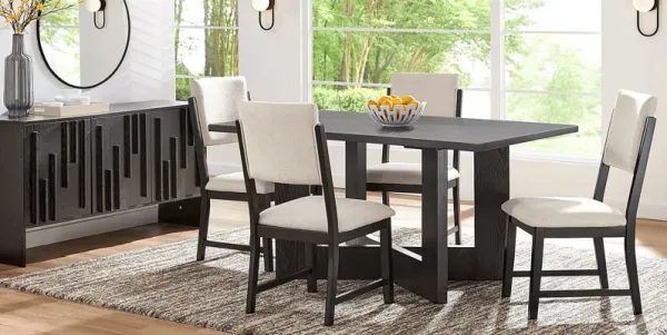 Rosolli Black 5 Pc Rectangular Dining Room with Beige Upholstered Chairs