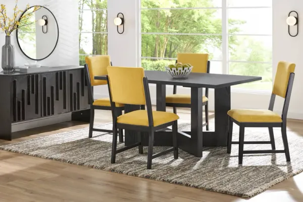 Rosolli Black 5 Pc Rectangular Dining Room with Maize Upholstered Chairs