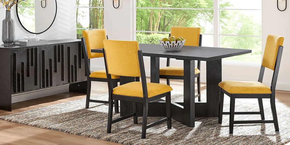 Rosolli Black 5 Pc Rectangular Dining Room with Maize Upholstered Chairs