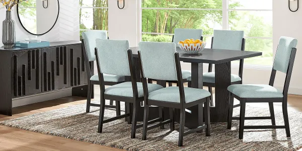 Rosolli Black 5 Pc Rectangular Dining Room with Blue Upholstered Chairs