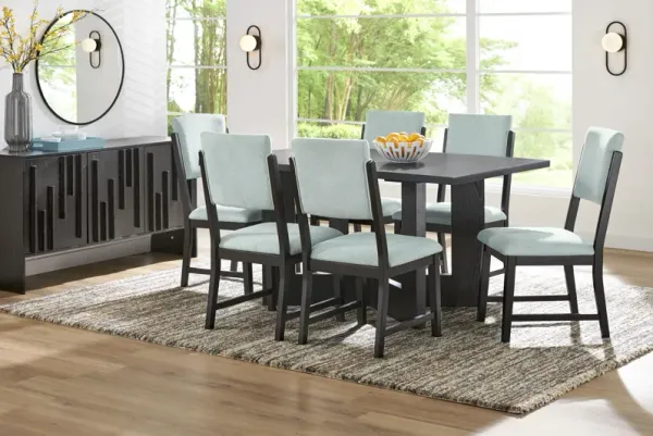 Rosolli Black 5 Pc Rectangular Dining Room with Blue Upholstered Chairs