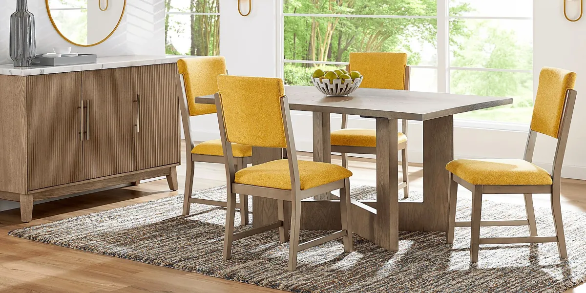 Rosolli Gray 5 Pc Rectangular Dining Room with Maize Upholstered Chairs
