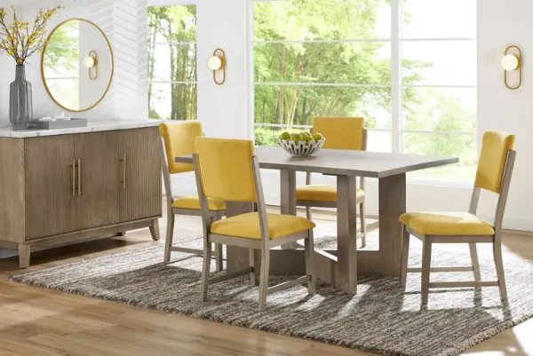 Rosolli Gray 5 Pc Rectangular Dining Room with Maize Upholstered Chairs