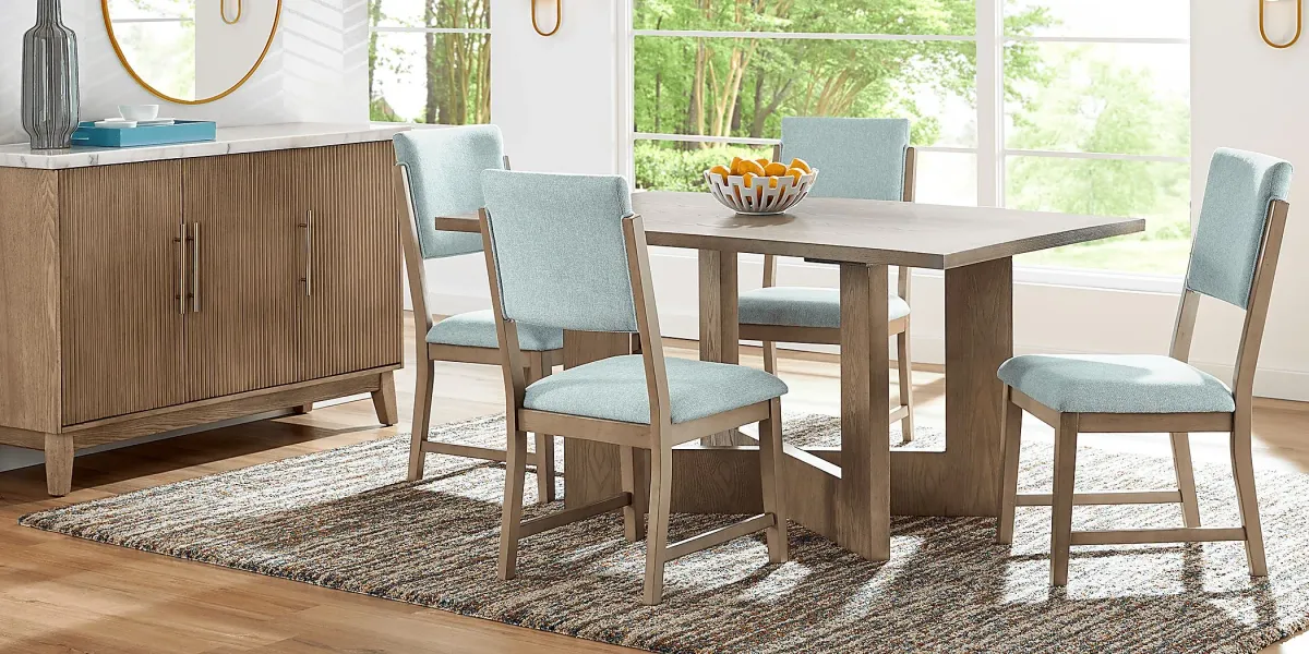 Rosolli Gray 5 Pc Rectangular Dining Room with Blue Upholstered Chairs