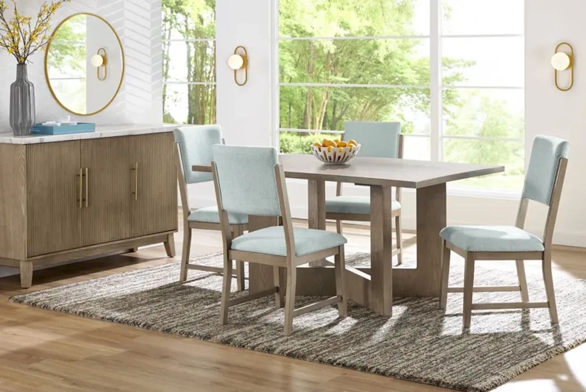Rosolli Gray 5 Pc Rectangular Dining Room with Blue Upholstered Chairs