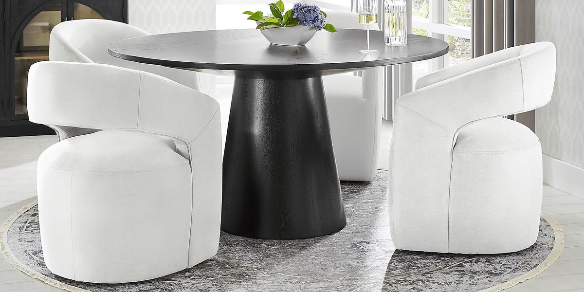 Kendall Black 5 Pc 59"" Round Dining Room with White Cascade Park Arm Chairs